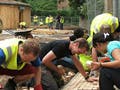 Volunteers working on a construction project.