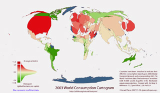 World map showing ecological footprint by region.