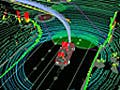 Image combining data taken by an autonomous vehicle with the views from its windows.