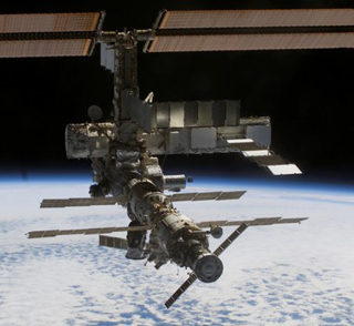 Photo of the International Space Station photographed from the departing Space Shuttle Atlantis.