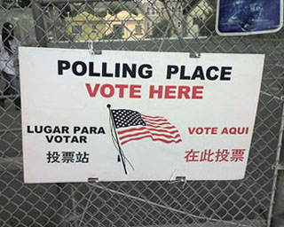 A sign that says Polling Place Vote Here.