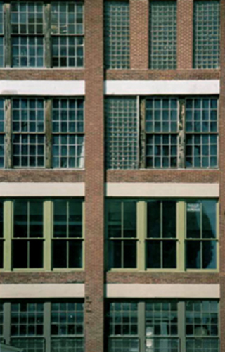 A photograph of windows in Philadelphia, representing a block matrix.