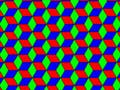 Multi-colored cubes arranged to create the illusion of hexagons.