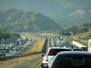 Traffic jam on Los Angeles highway.