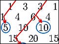 Partial Pascal's triangle showing numbers on diagonals.