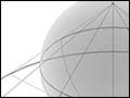 A gray sphere with black lines projecting from a single point on the sphere to a flat circle below.