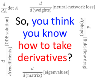 The text "So, you think you know how to take derivatives?" surround by derivatives.