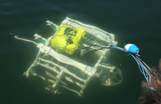 Photo of student's submersible vehicle just beneath water's surface.