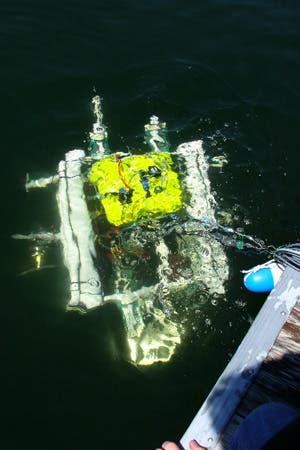 Another photo of ROV underwater, beginning descent.