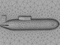 A grey-scale FEA model of a submarine.