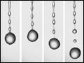 Photo series showing large drop formed from thin liquid stream.
