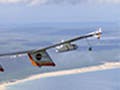 The Helios Prototype solar-electric flying wing in the sky.