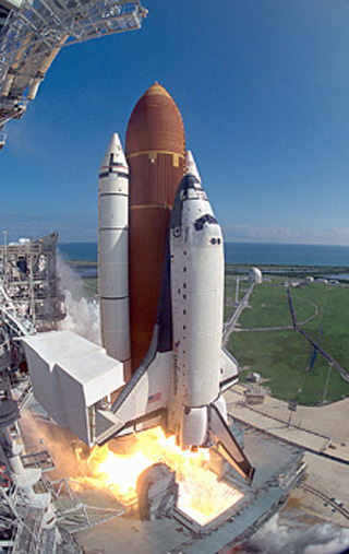 Photo of space shuttle launch.