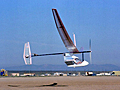 Photo of human powered aircraft being pedaled in flight.