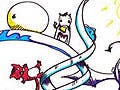 Creative drawing of whimsical creatures and a DNA double helix.
