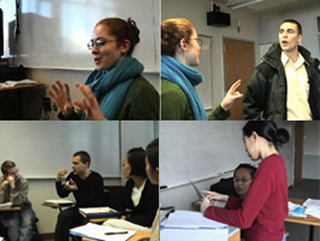 Collage of four photos showing in-classroom discussion.
