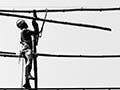 Workers on scaffolding.