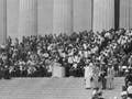 People gather at the Lincoln Memorial for King's speech.