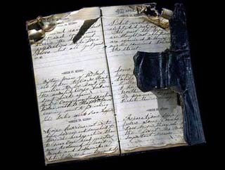 Blood-stained diary of U.S. Civil War soldier.
