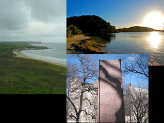 Photographs of Northern Ireland, the Caribbean, and a monument to American Nobel Prize winners.