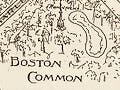 Labeled map of Boston with locations marked and drawn. 