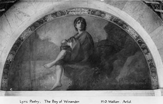 A black and white photograph of a painting entitled 'Lyric poetry; The boy of Winander.'
