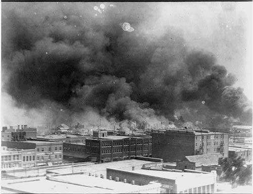 Smoke billowing over Tulsa, Oklahoma during 1921 race riots.