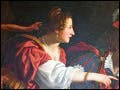Oil on canvas painting depicting a demon reaching for Eurydice who reaches toward Orpheus and they attempt to escape the underworld together.