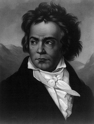A black and white painting of Ludwig van Beethoven.