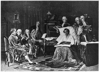 Mozart sitting his requiem accompanied by a quartet.