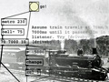Collage of a Pure Data patch, consisting of several labeled boxes connected by lines, overlaying a black-and-white photo of a steam locomotive with steam blowing up out of the whistle.