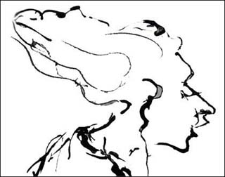 Expressive drawing of a woman singing.