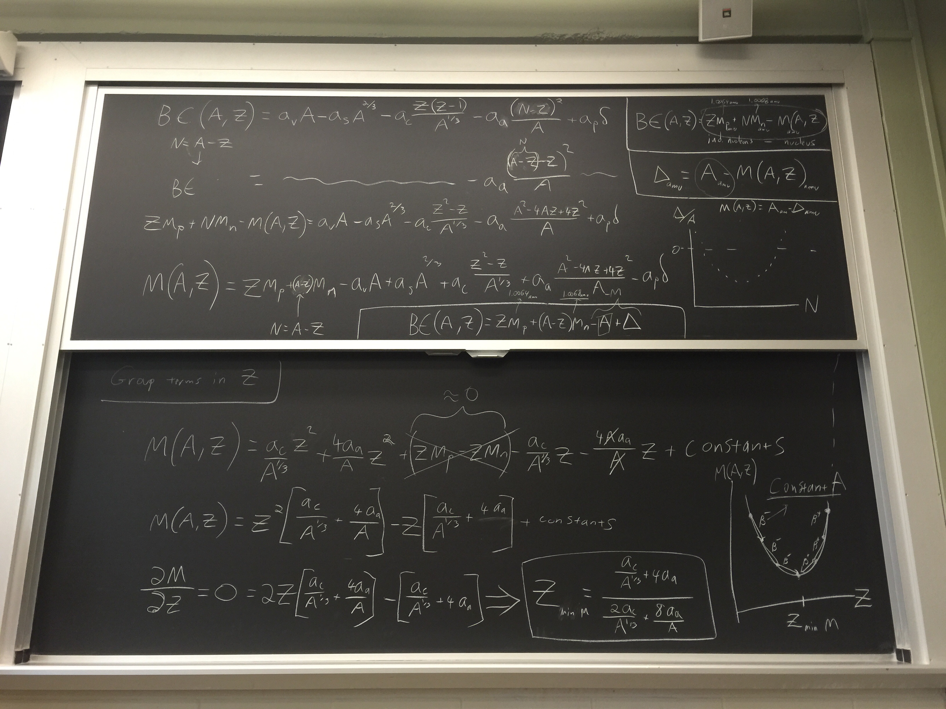 Energy related equations on two blackboards.