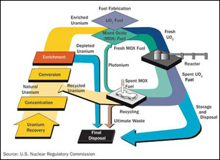 Diagram showing how a nuclear power plant reactor processes waste. As particles and radiation move through a power plant, the plant takes special precautions to protect the environment from these hazards.