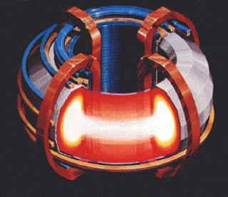 Illustration with cross-section of a tokamak.