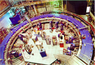 A photo of the Muon storage ring from high above.
