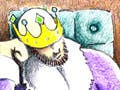 Drawing of a bald king of France with the sentence 'The king of France is bald' written underneath. This is a simple sentence that can illustrate presupposition, assertion, and common ground.