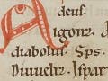 Several lines of handwritten manuscript in Caroline minuscule script, consisting of made-up words interlineated with Latin glosses.