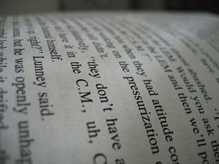 A magnified page of words.