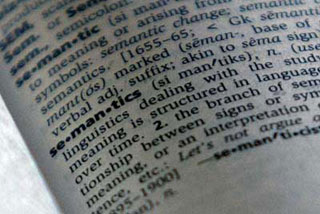Photograph of a dictionary definition of the word ''semantics.''