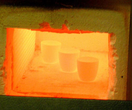Crucibles in the furnace.