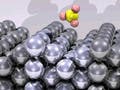 Matrix of atoms with an approaching methane molecule.