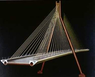 Model of a cable-stayed bridge.