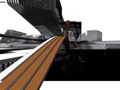 A series of renderings depicting structures with a strong linear or striped design.