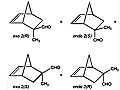 Cyclopentadiene reacting with methacrolein to form different norbornene enantiomers.