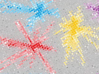 Abstract blue, red, yellow, and purple block clusters.