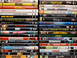 Photograph of two stacks of movies.
