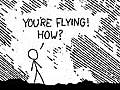 Comic strip showing how easy it is to do anything in Python, even fly.