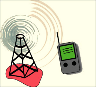 An illustration of a cellular device and a cell tower.