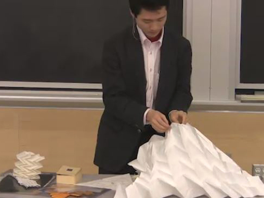 Guest lecturer with origami models.